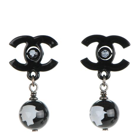 chanel black enamel earrings